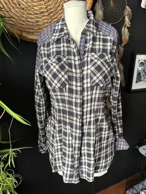 Free People Black and White Plaid Button-Down Shirt